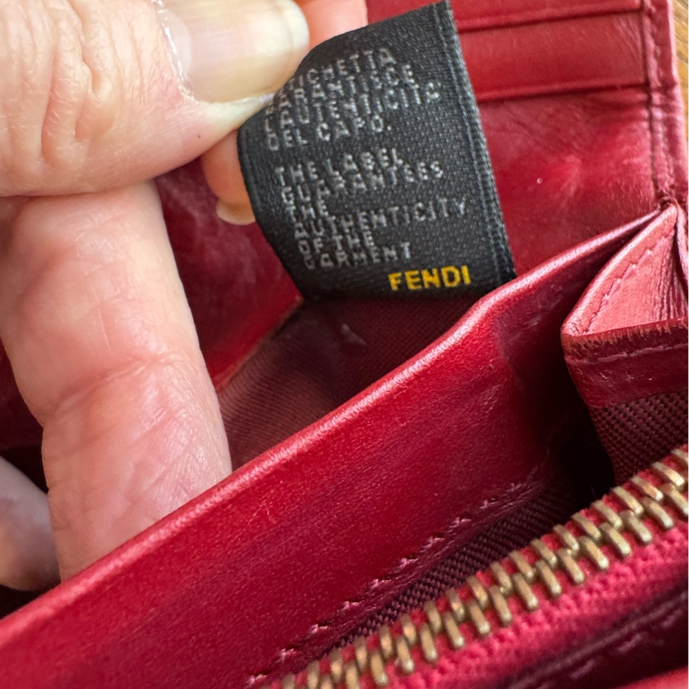 FENDI Vintage Zucca Red and Tan Canvas Snap Wallet W/Dust Bag - Picture 8 of 15